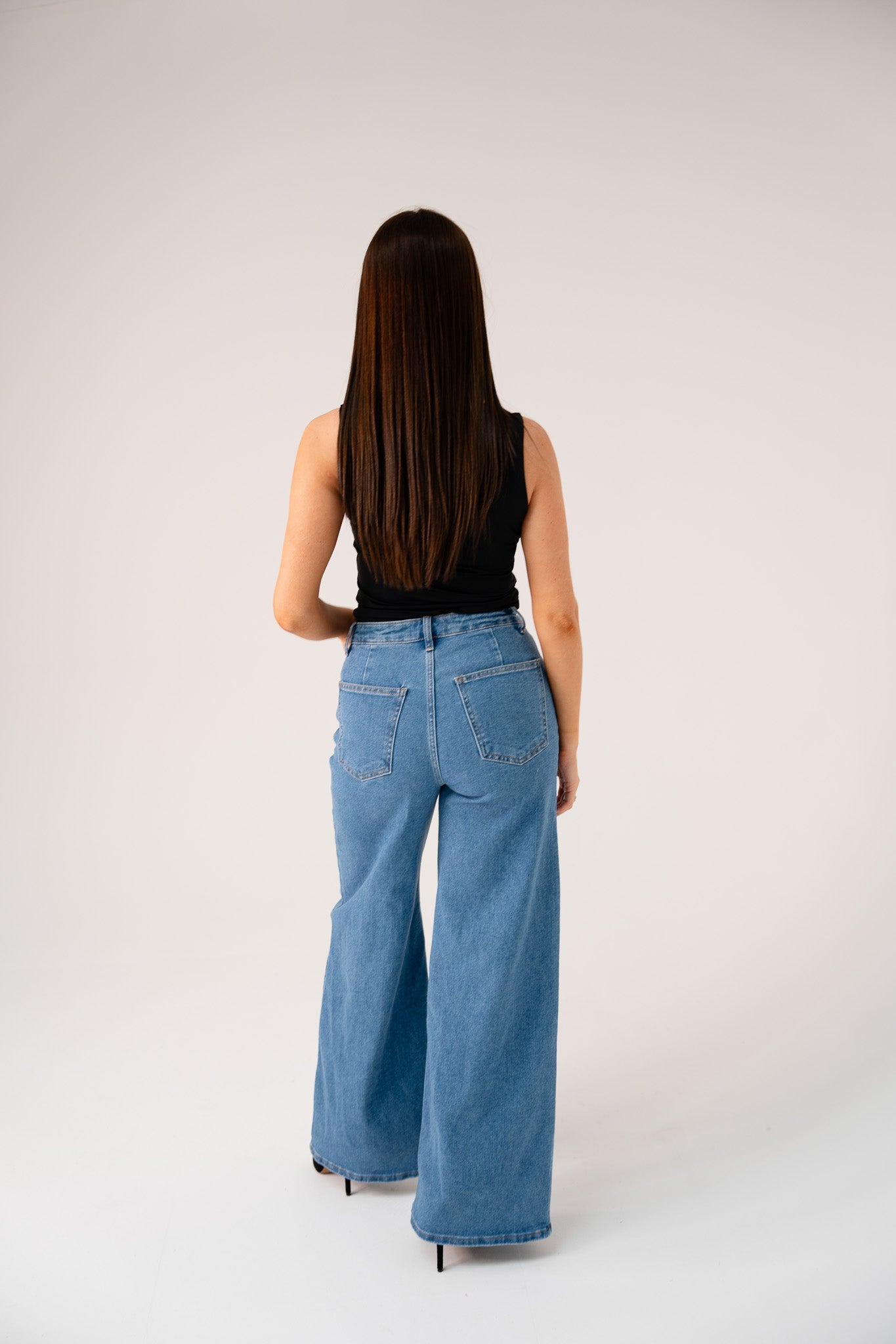 Women's Mid Wash Denim Jeans | High-Waisted Wide Leg Trousers for Everyday Wear 5
