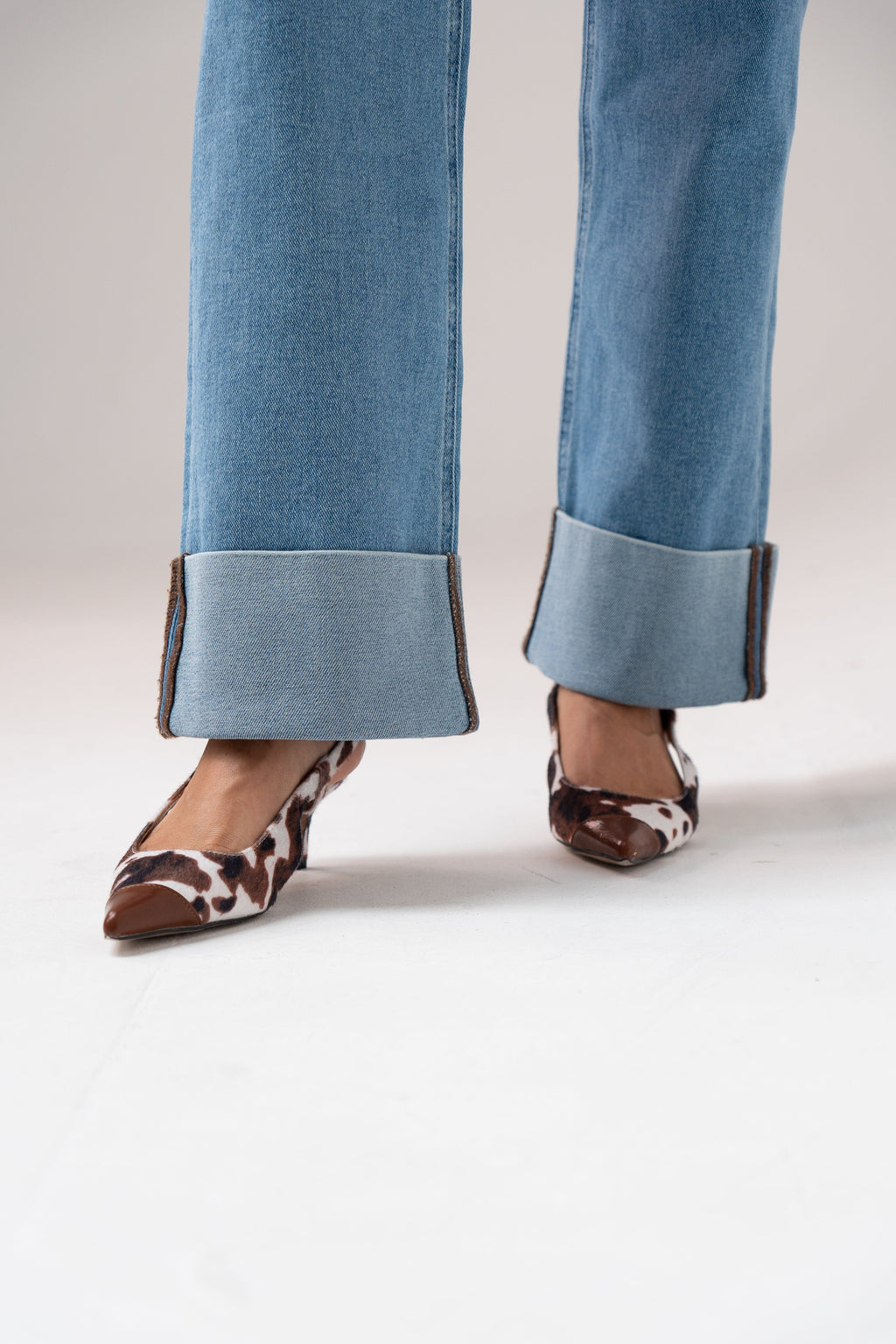 Women's Mid Wash Denim Wide Leg Jeans | Stylish High Waist Turn-Up Trousers 1