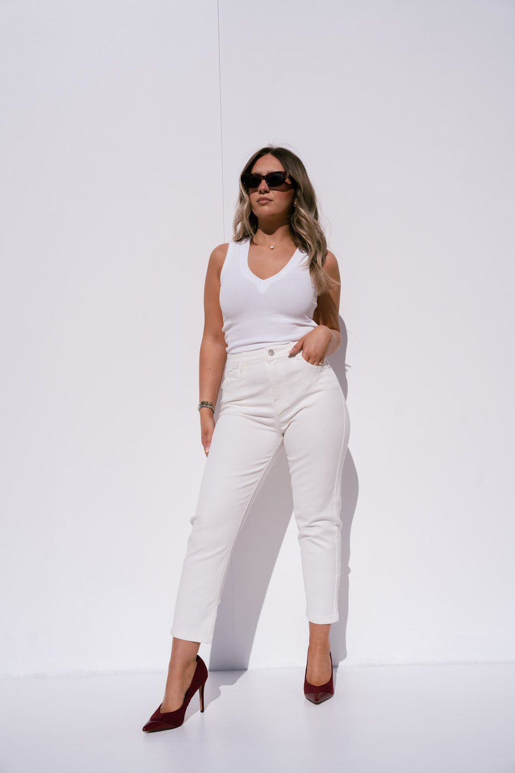 Women's Off-White Denim Mom Jeans | High-Waist Comfortable Casual Fit 2