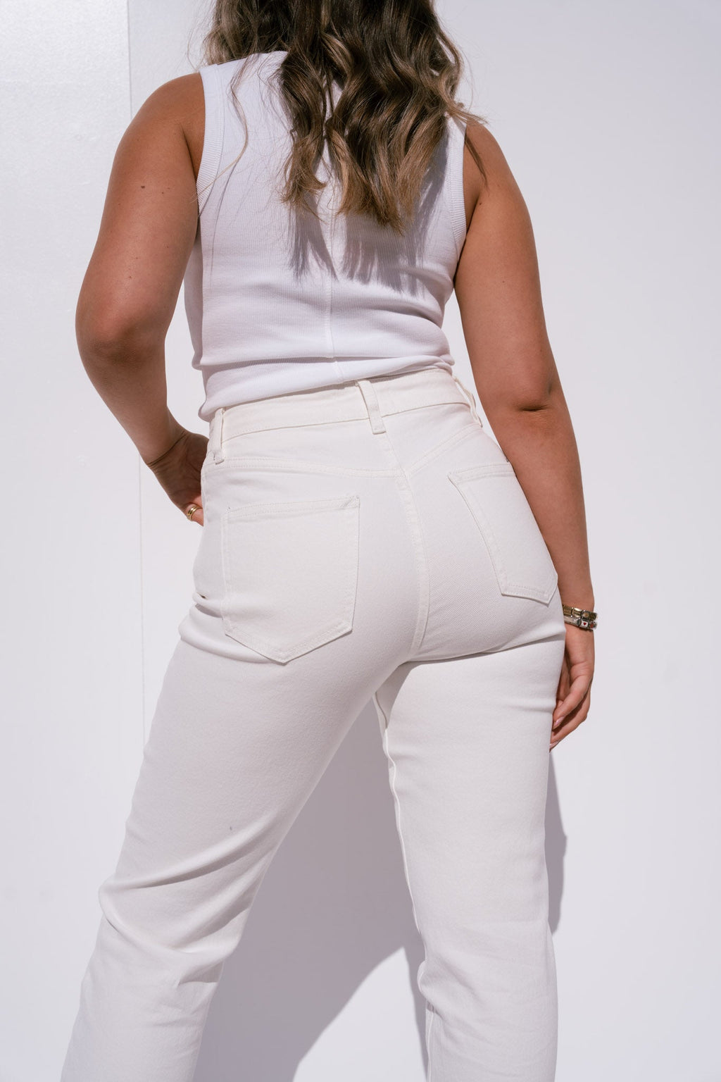 Women's Off-White Denim Mom Jeans | High-Waist Comfortable Casual Fit 3