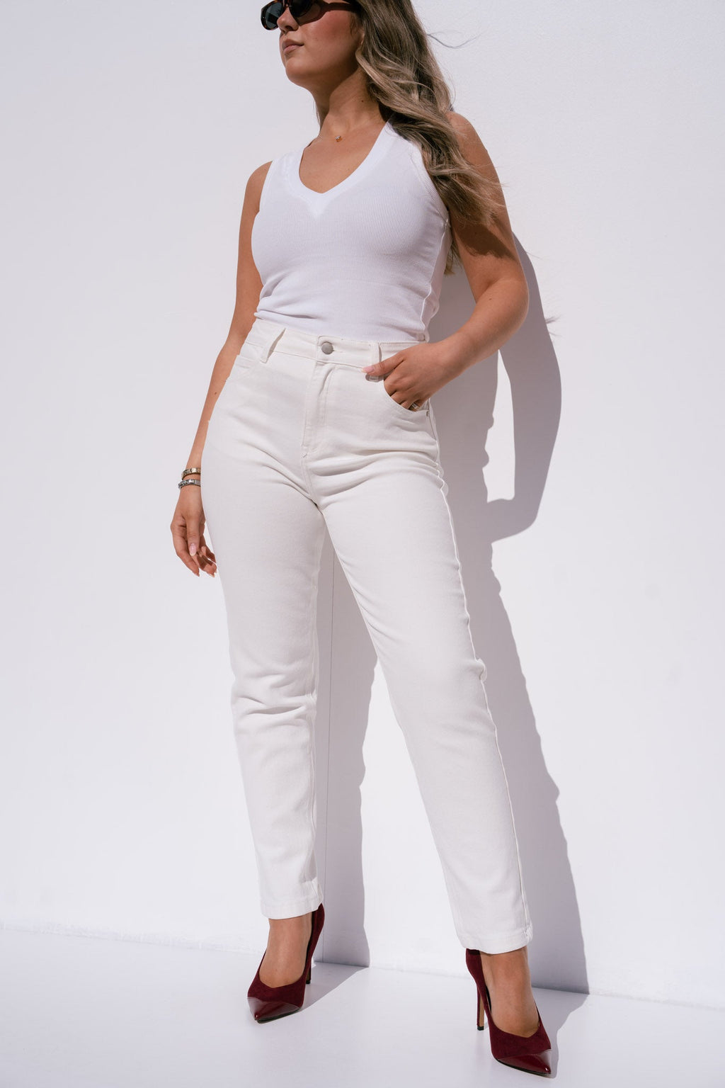 Women's Off-White Denim Mom Jeans | High-Waist Comfortable Casual Fit 5