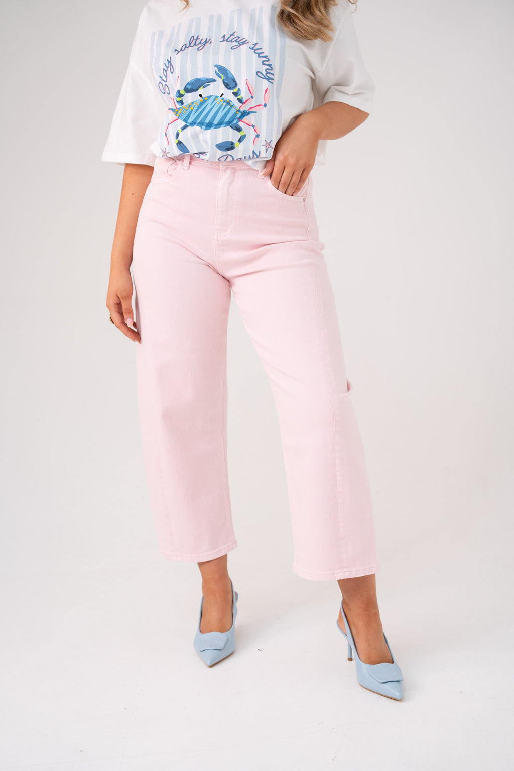 Women's Pink Denim Carrot Barrel Jeans | Stylish High-Waist Trendy Fit 0