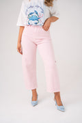 Women's Pink Denim Carrot Barrel Jeans | Stylish High-Waist Trendy Fit 0