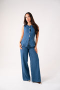 Women's Polka Dot Denim Jeans | Stylish High-Waist Wide Leg Pants 0