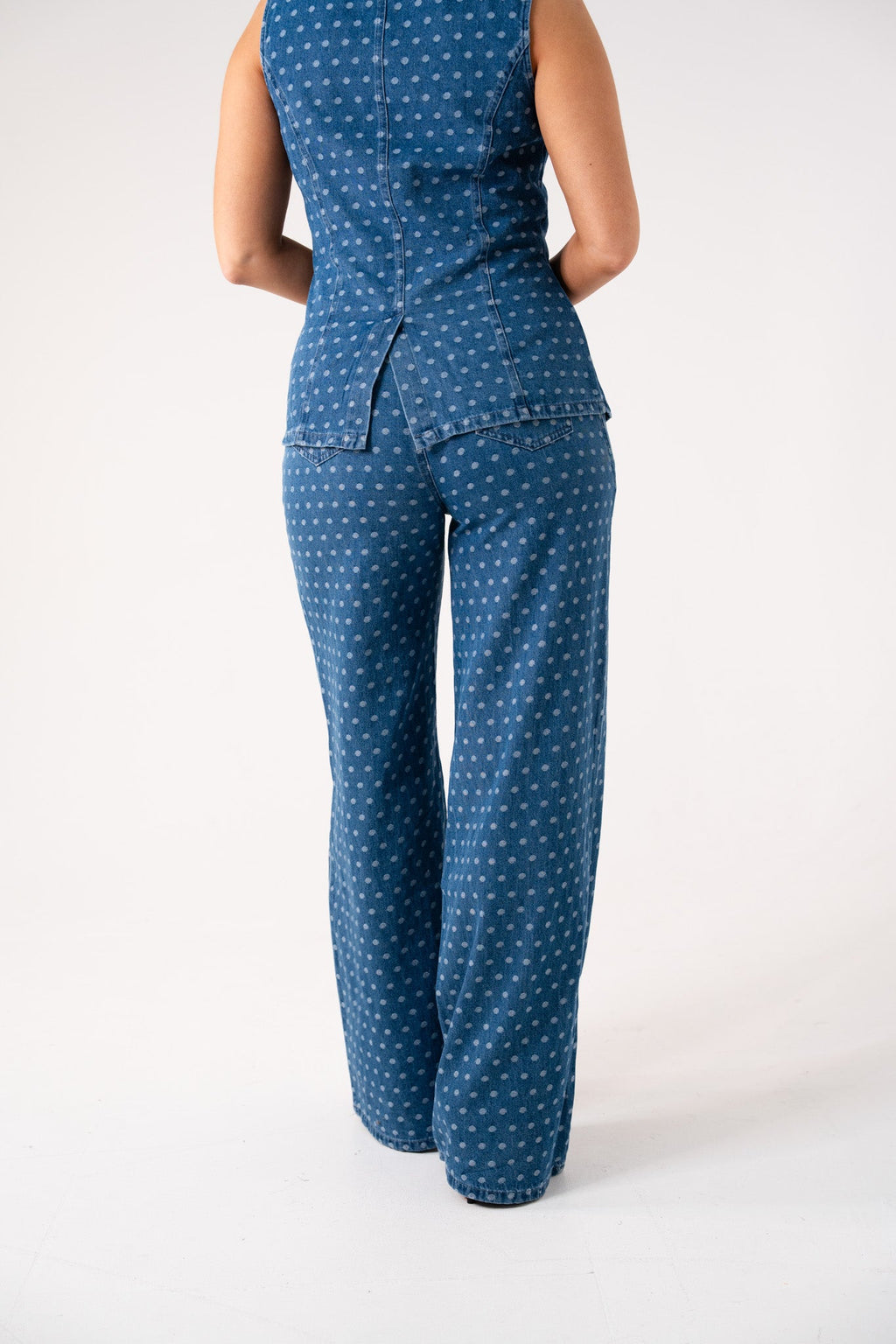 Women's Polka Dot Denim Jeans | Stylish High-Waist Wide Leg Pants 2