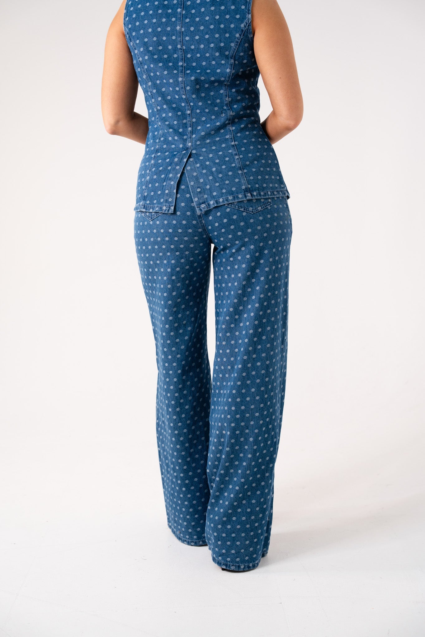 Women's Polka Dot Denim Jeans | Stylish High-Waist Wide Leg Pants 2