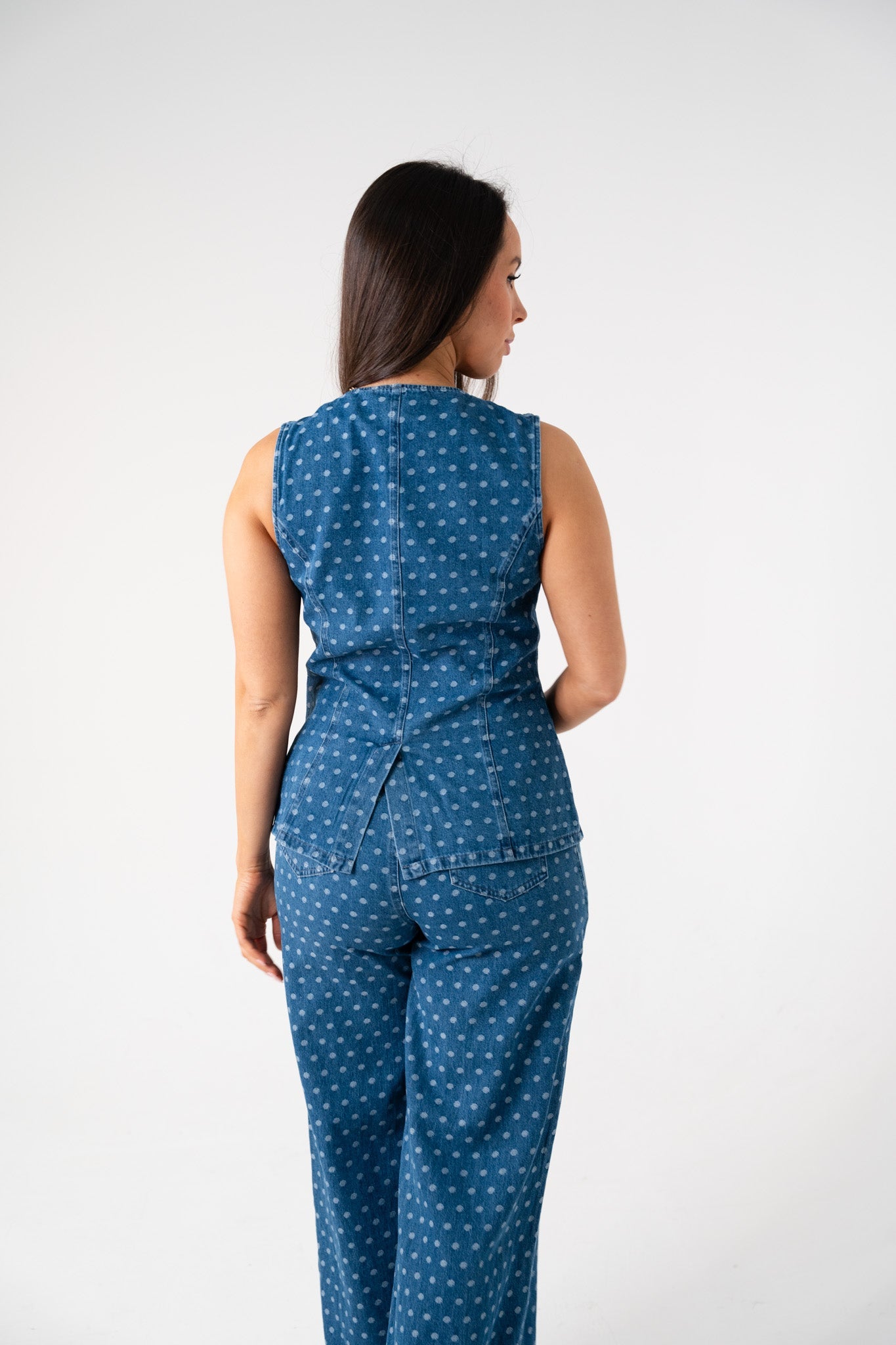 Women's Polka Dot Denim Jeans | Stylish High-Waist Wide Leg Pants 3