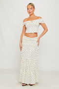 Women's Polka Dot Two Piece Co-Ord Set | Trendy Off-Shoulder Maxi Outfit 0