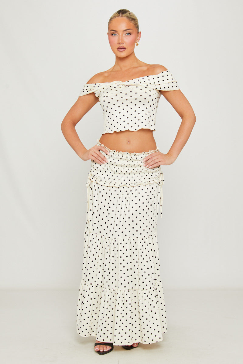 Women's Polka Dot Two Piece Co-Ord Set | Trendy Off-Shoulder Maxi Outfit 3