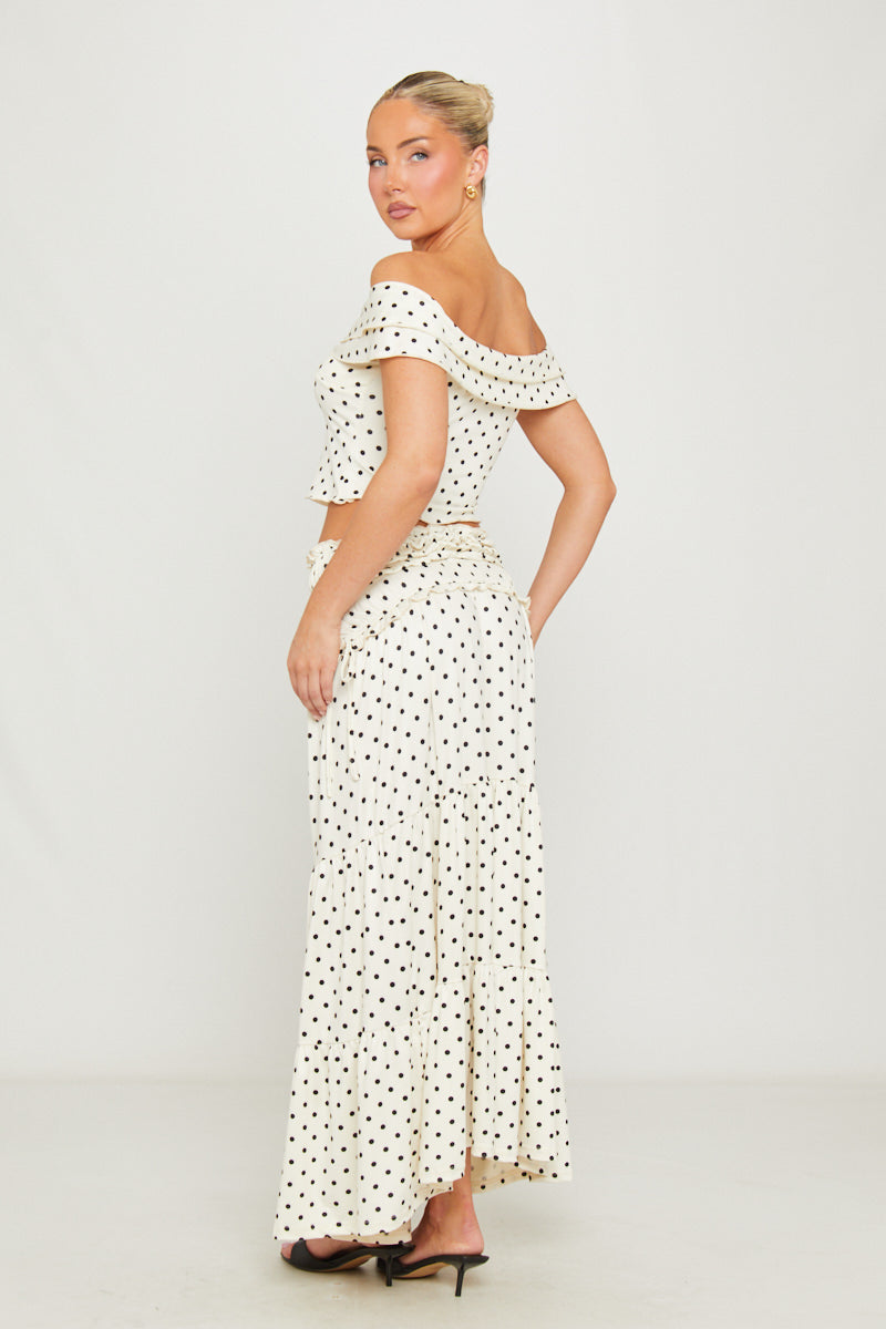 Women's Polka Dot Two Piece Co-Ord Set | Trendy Off-Shoulder Maxi Outfit 4