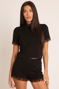 Women's Scuba Crepe Co-ord Set | Elegant Lace Trim Top and Shorts | Chic Two Piece Set 0