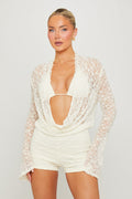 Women's Semi-Sheer Lace Playsuit | Elegant Cowl Neck Bikini Set 0