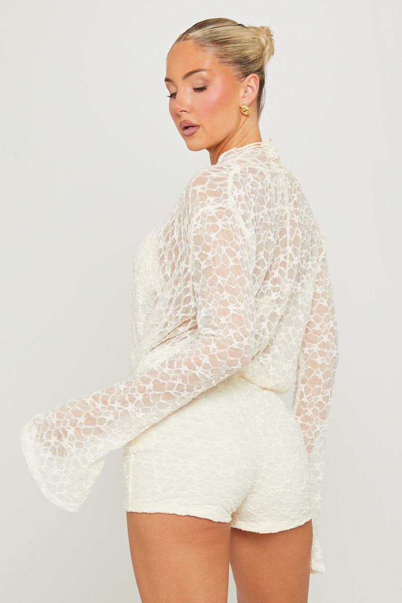 Women's Semi-Sheer Lace Playsuit | Elegant Cowl Neck Bikini Set 4