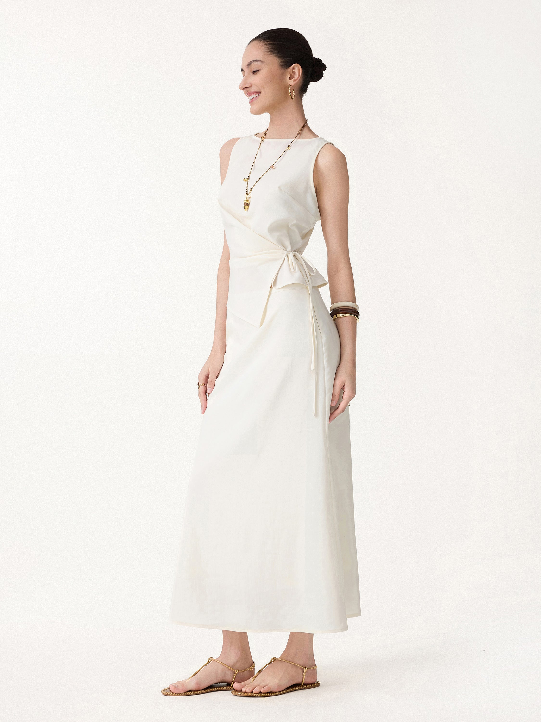 Women's Soft Fabric Boatneck Top & Maxi Flared Skirt Set | Elegant Two-Piece Outfit for Any Occasion 3
