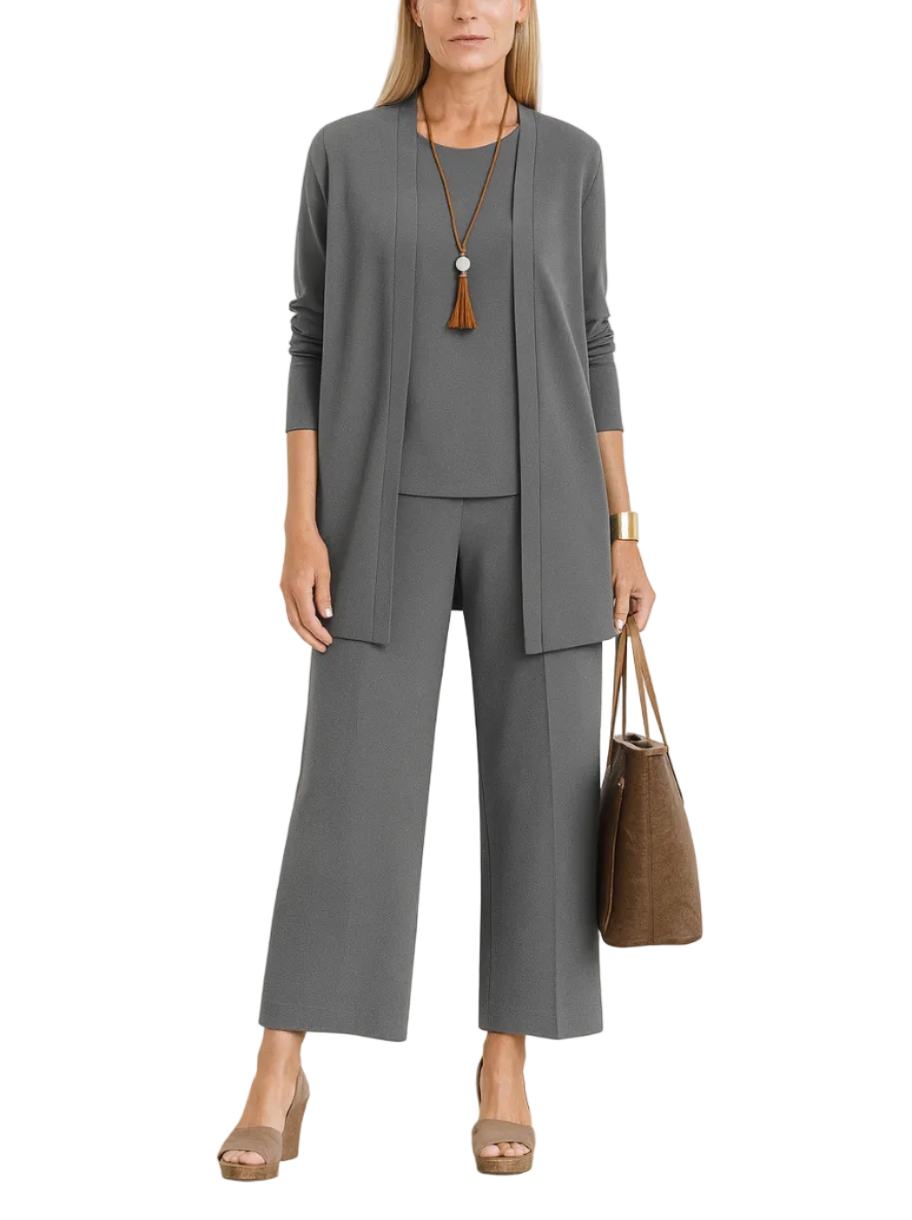 Women's Soft Fabric Three-Piece Set | Stylish Open-Front Layered Outfit 0