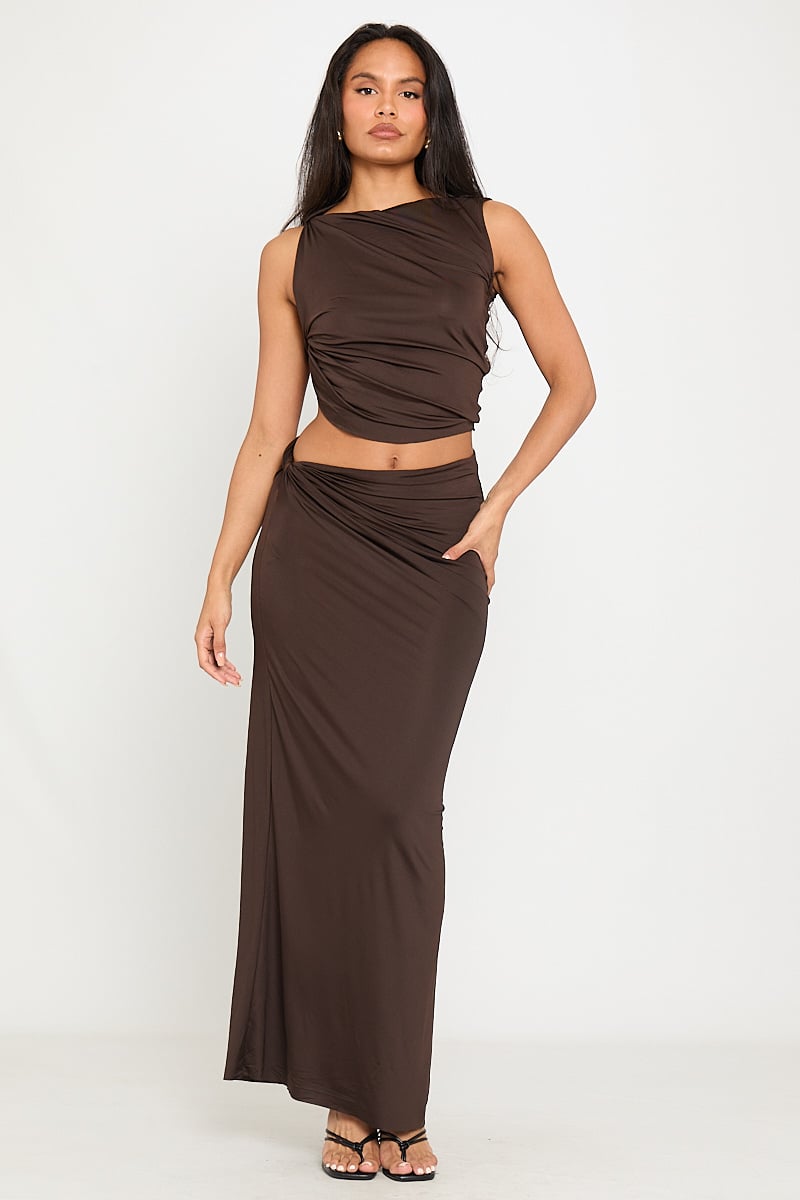 Women's Soft Polyester Maxi Skirt | Stylish Ruched Two-Piece Summer Set 0
