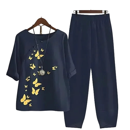 Women's Soft Printed Loungewear Set | Comfortable Short Sleeve Top and Full-Length Pants 0