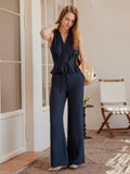 Women's Soft V-Neck Sleeveless Top & Flared Pants Set | Chic Casual Outfit 0