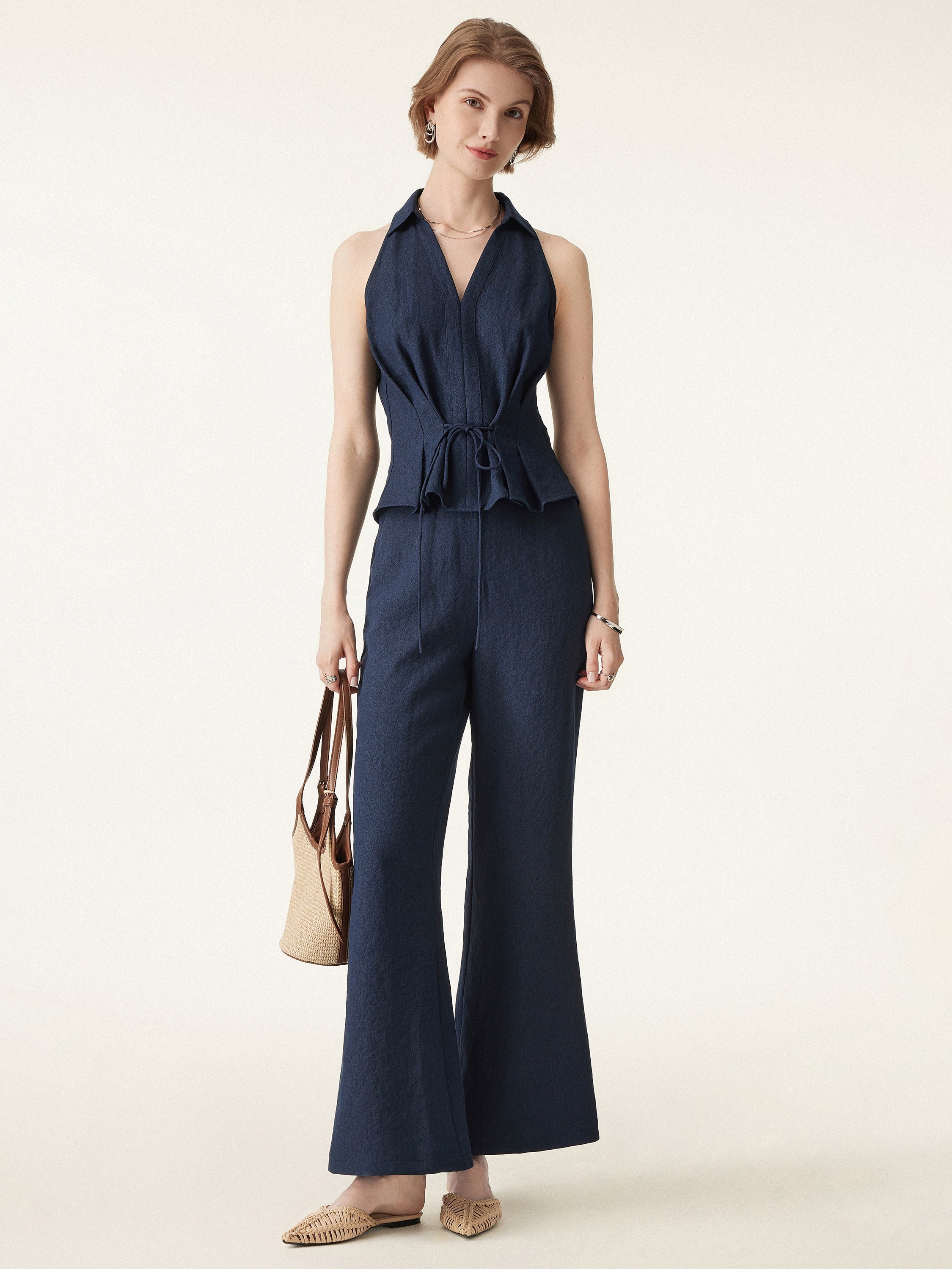 Women's Soft V-Neck Sleeveless Top & Flared Pants Set | Chic Casual Outfit 3