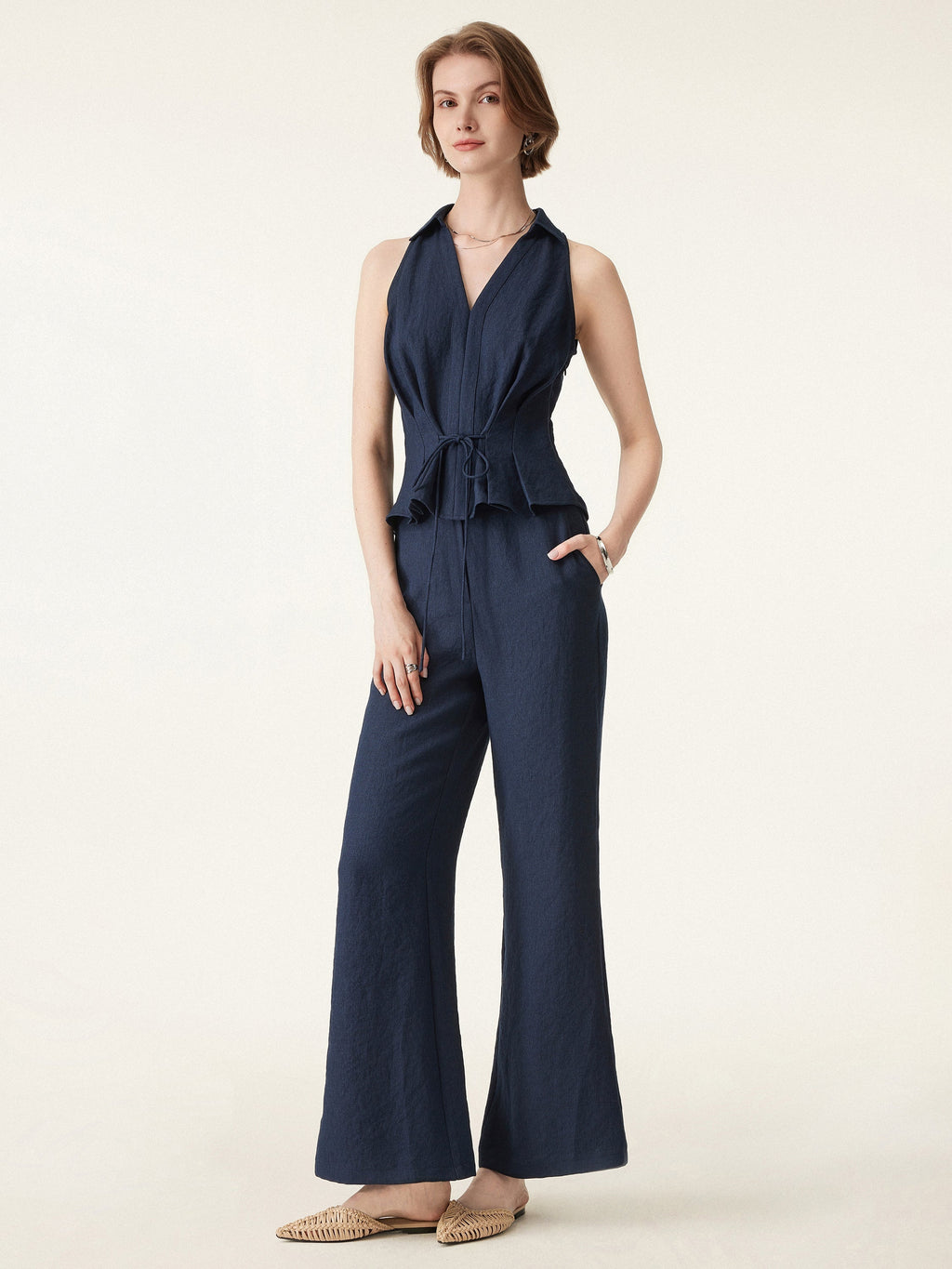 Women's Soft V-Neck Sleeveless Top & Flared Pants Set | Chic Casual Outfit 4
