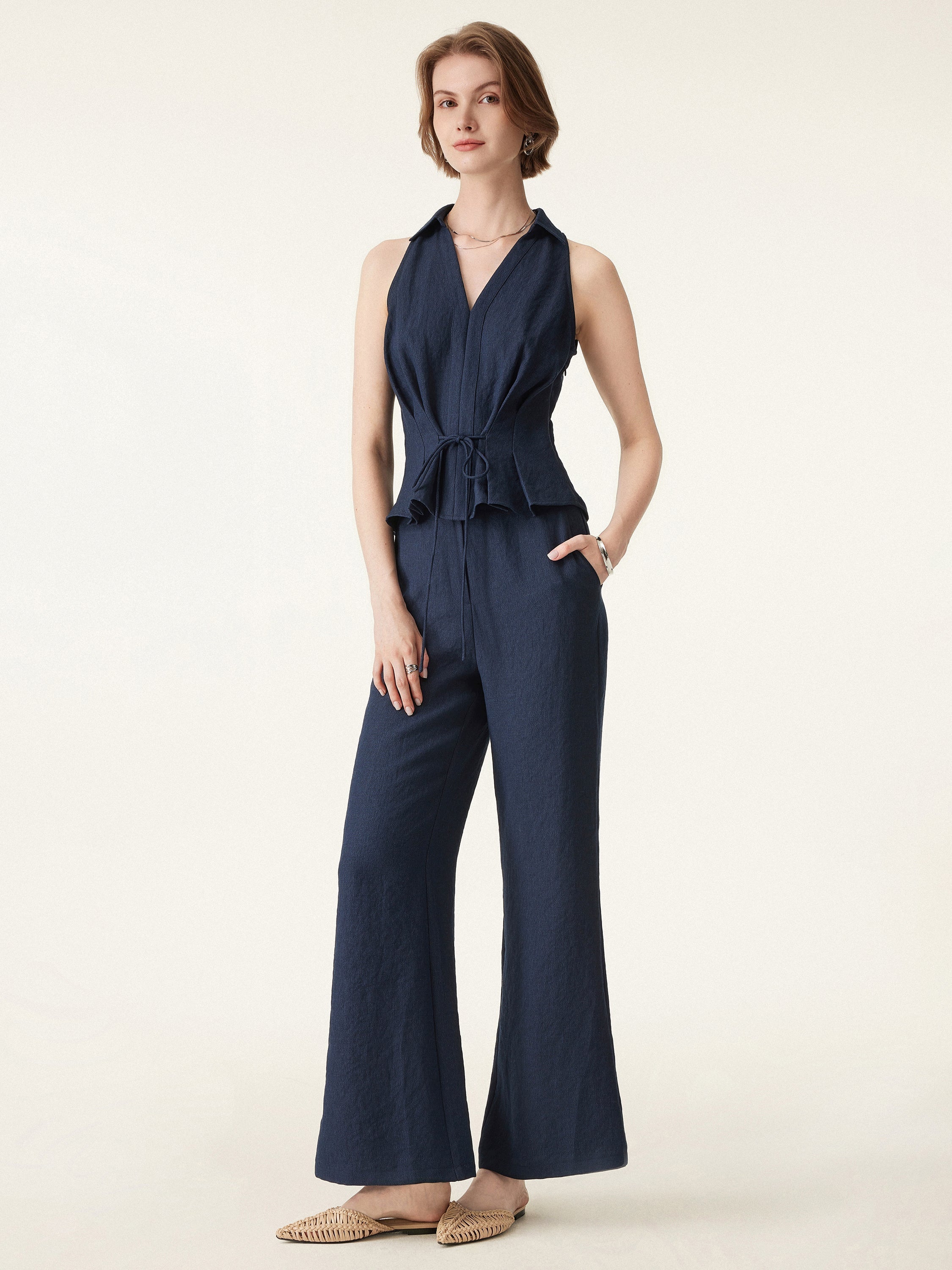 Women's Soft V-Neck Sleeveless Top & Flared Pants Set | Chic Casual Outfit 4