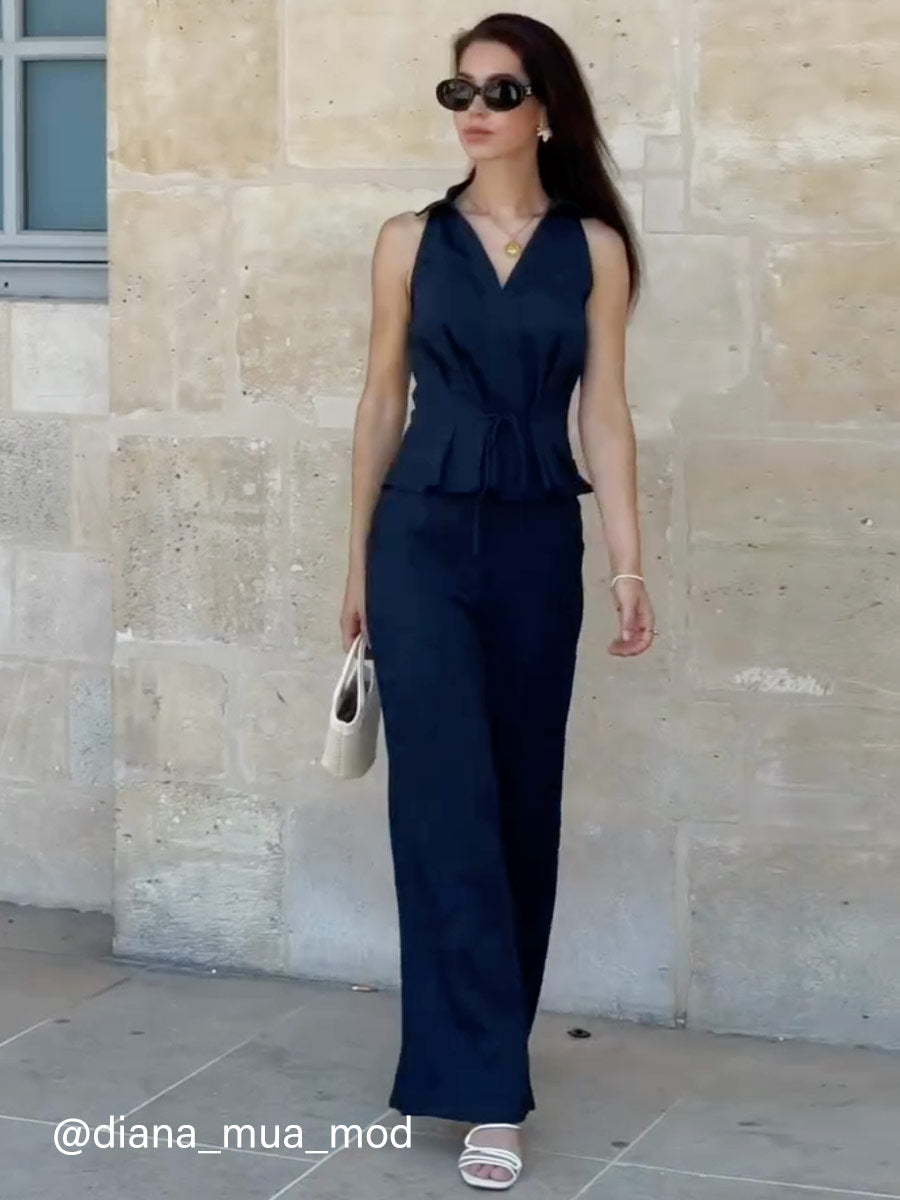 Women's Soft V-Neck Sleeveless Top & Flared Pants Set | Chic Casual Outfit 6