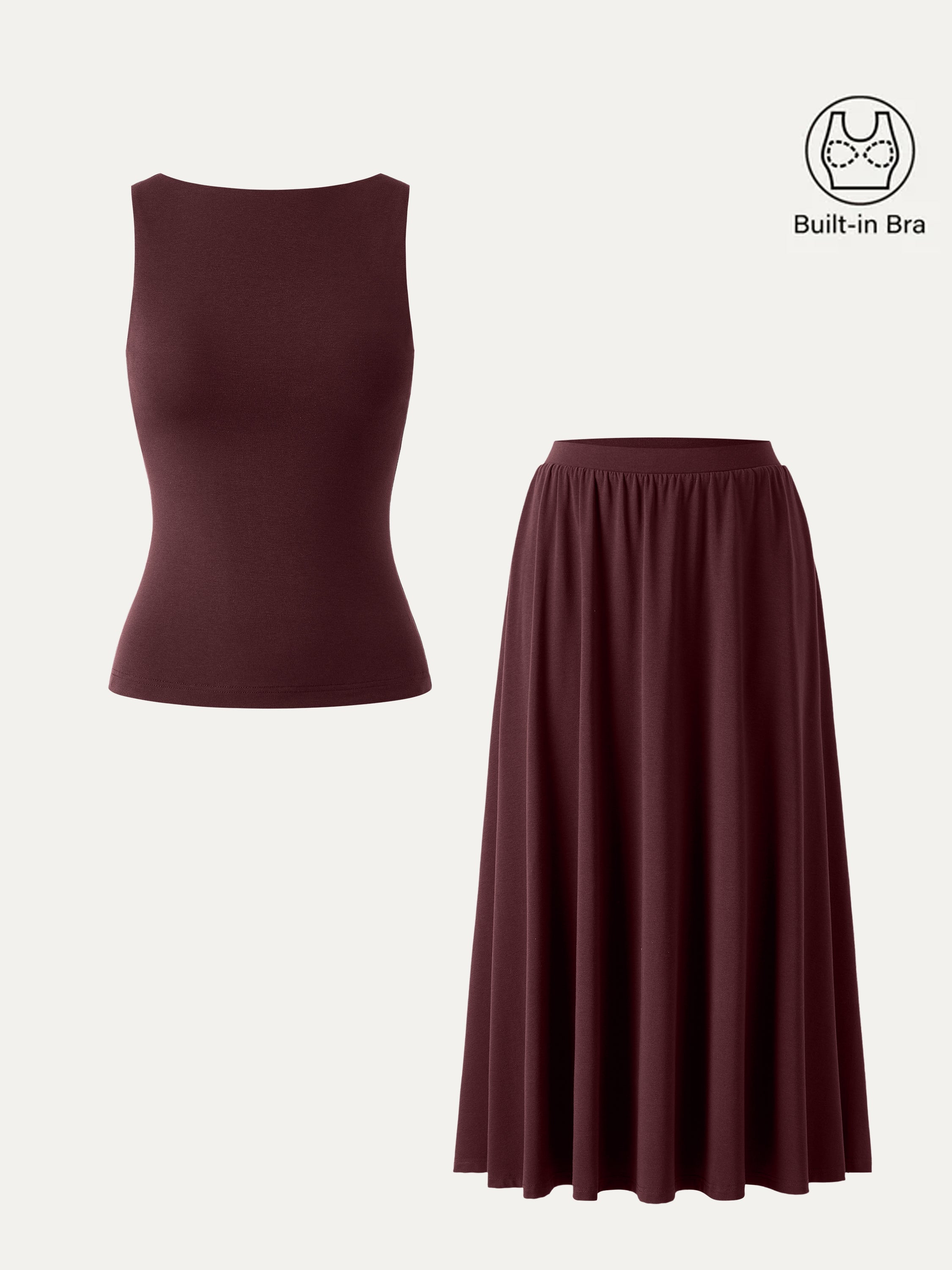 Women's Stretch Cotton Maxi Skirt Set | Stylish Two Piece Skirt and Top Outfit 1