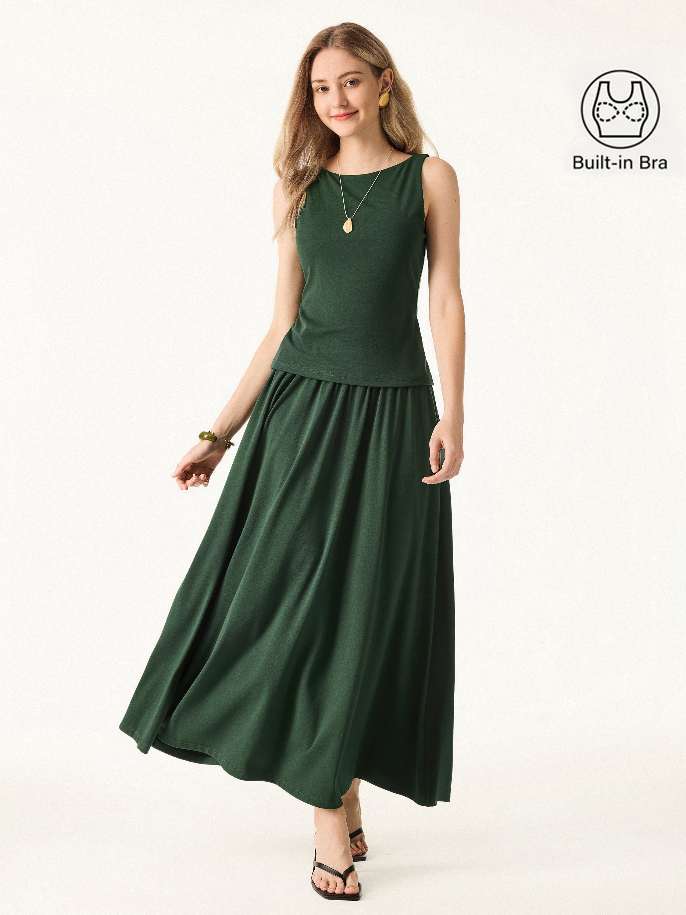 Women's Stretch Cotton Maxi Skirt Set | Stylish Two Piece Skirt and Top Outfit 2