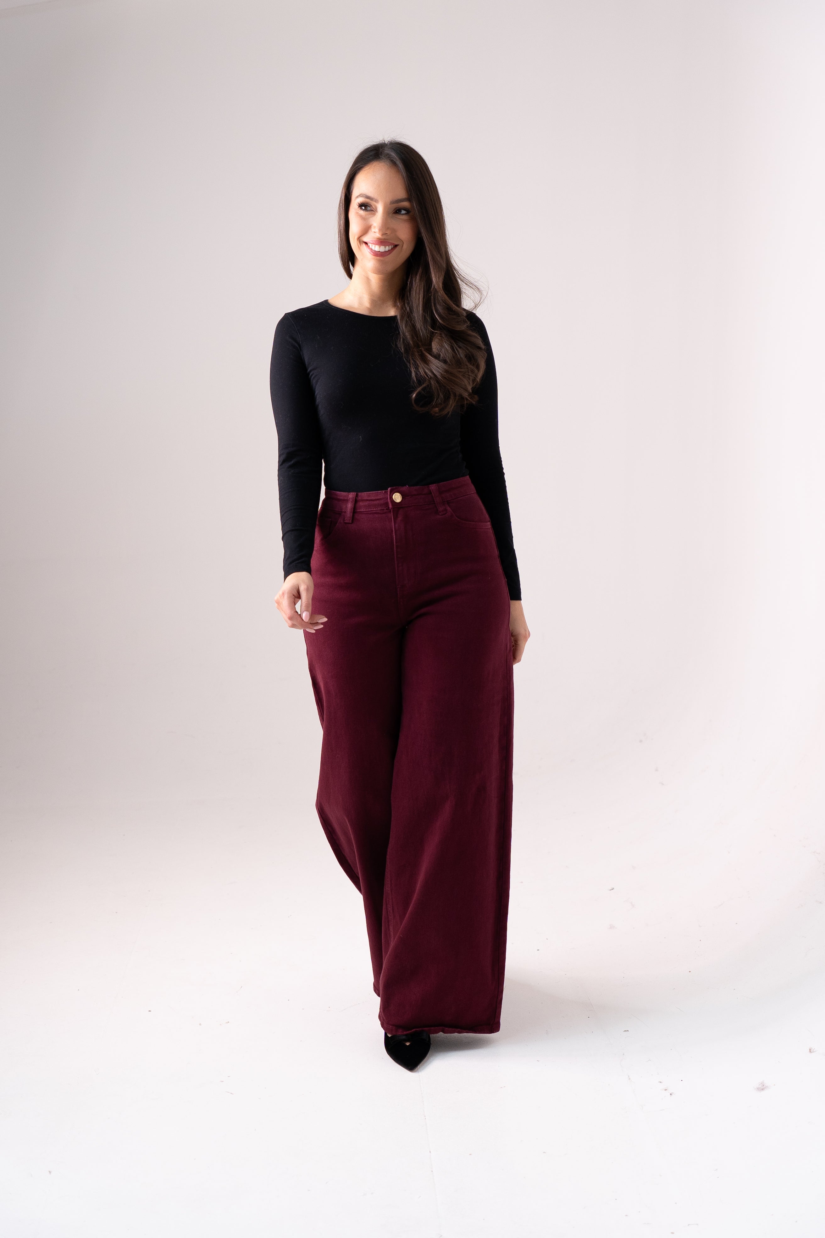 Women's Stretch Denim Jeans | Comfortable Burgundy Everyday Pants 2
