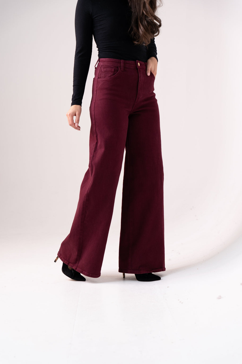Women's Stretch Denim Jeans | Comfortable Burgundy Everyday Pants 3