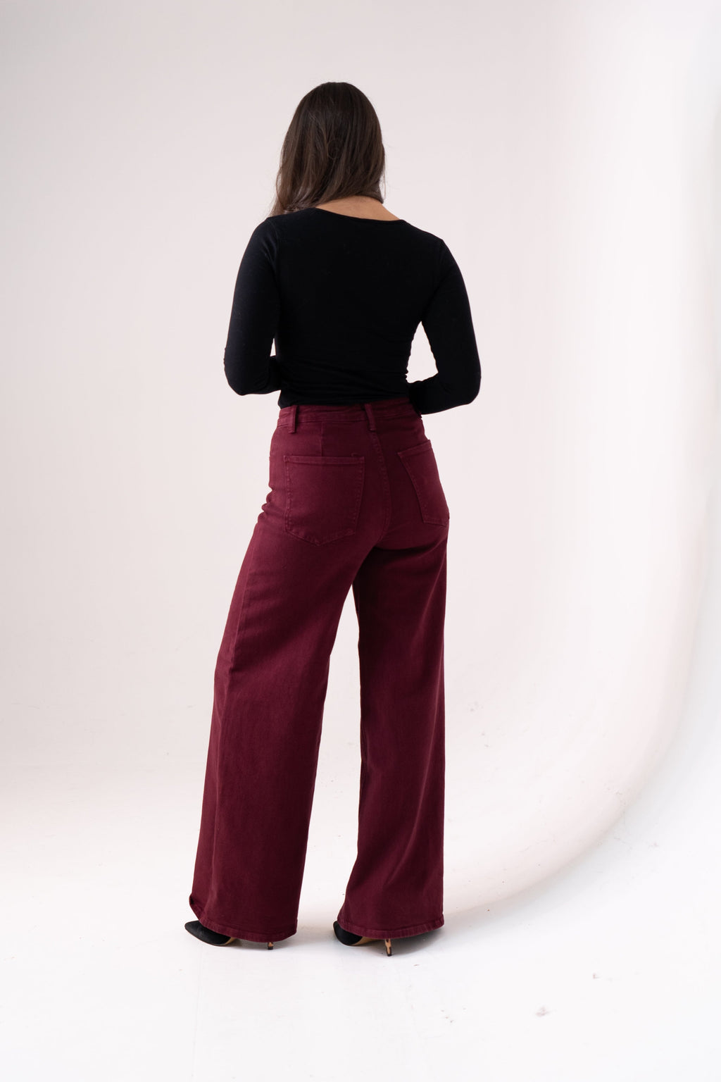 Women's Stretch Denim Jeans | Comfortable Burgundy Everyday Pants 4