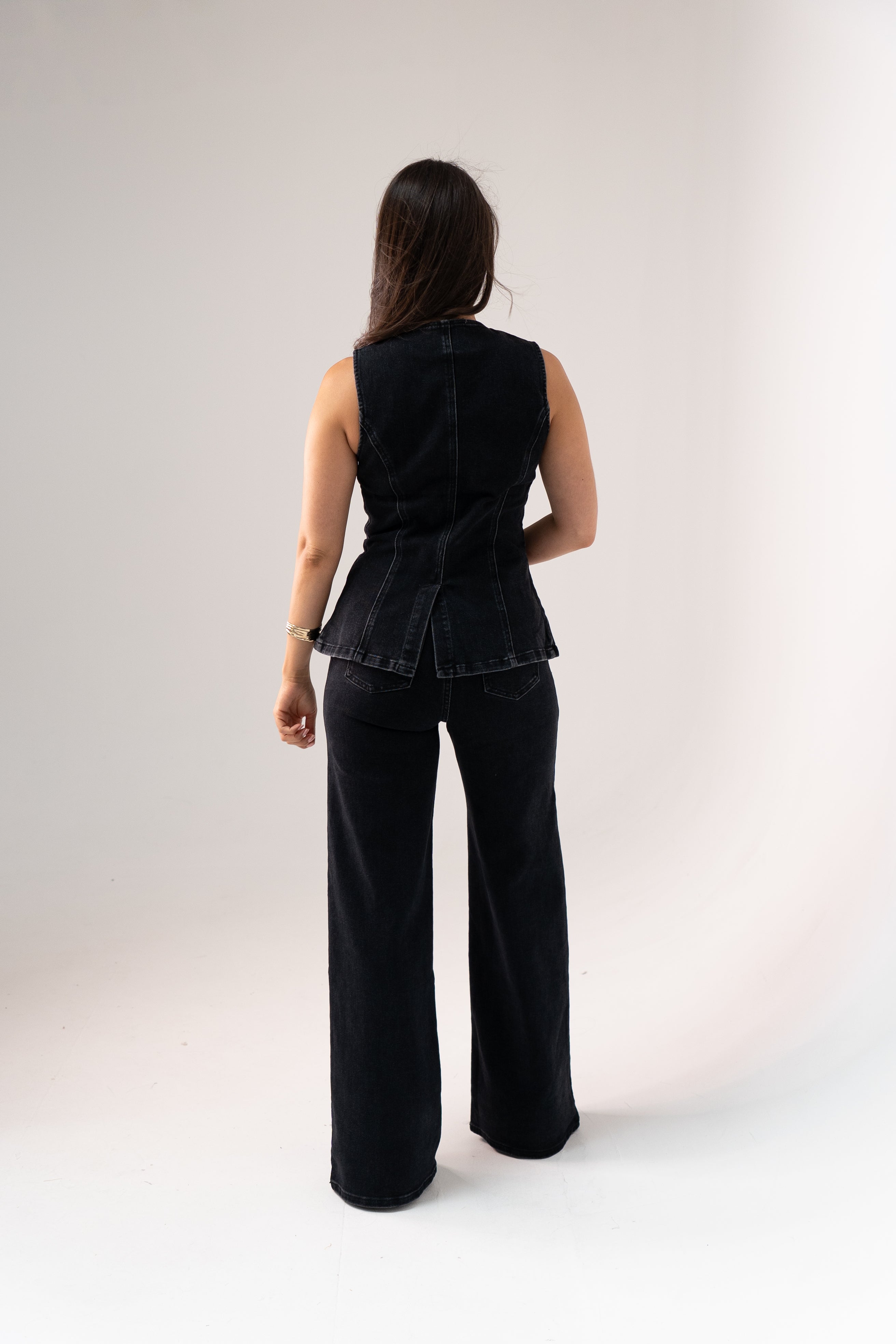 Women's Stretch Denim Wide Leg Jeans | Classic Black Wash Trousers 1