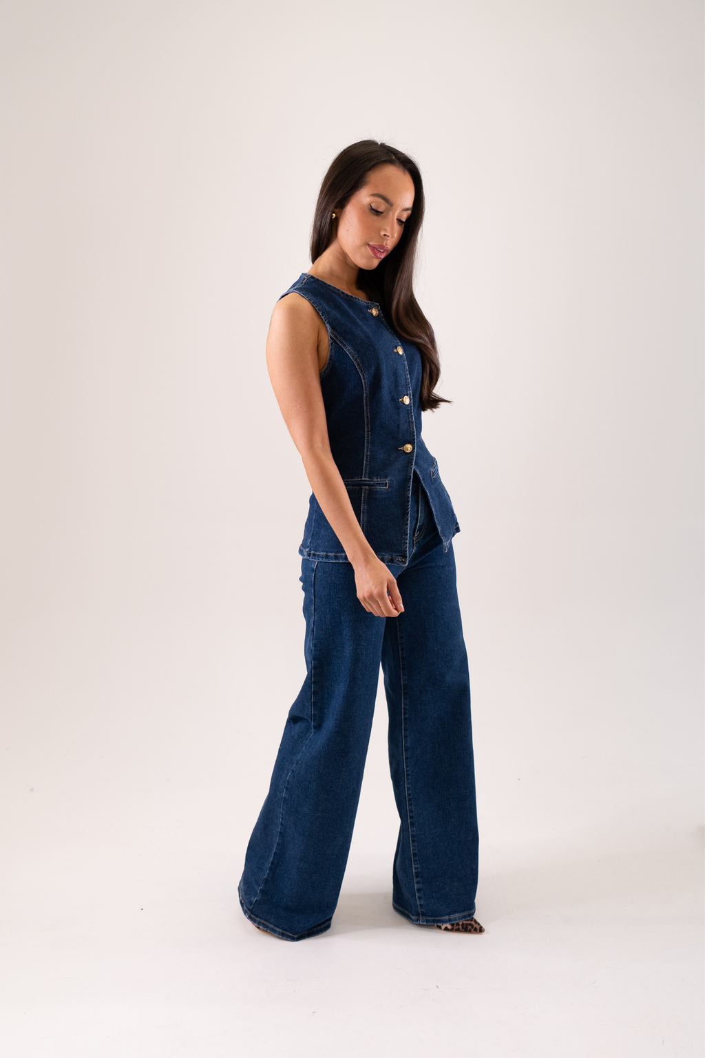 Women's Stretch Denim Wide Leg Jeans | Dark Wash Casual Trousers 2