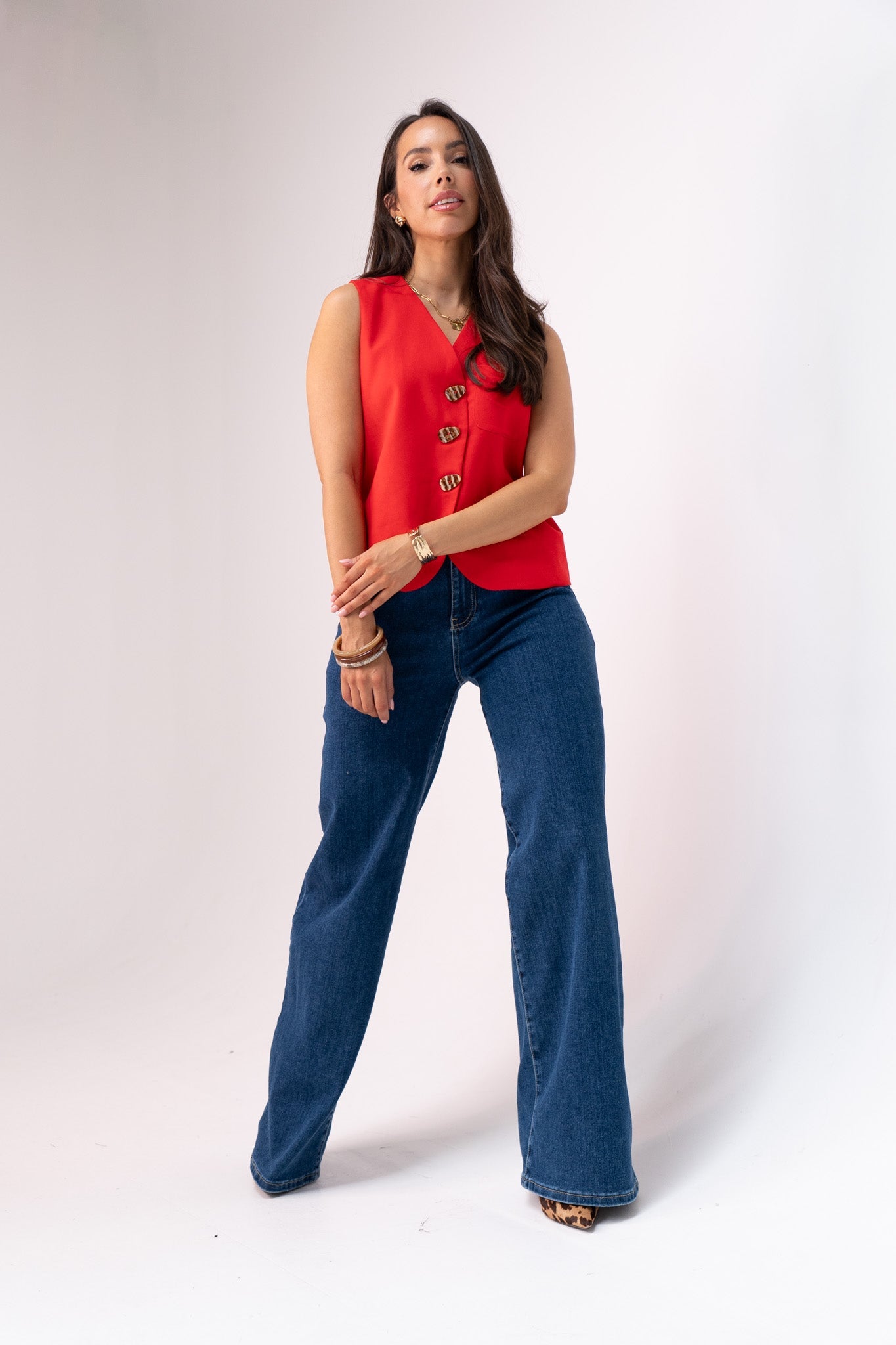 Women's Stretch Denim Wide Leg Jeans | Dark Wash Casual Trousers 3