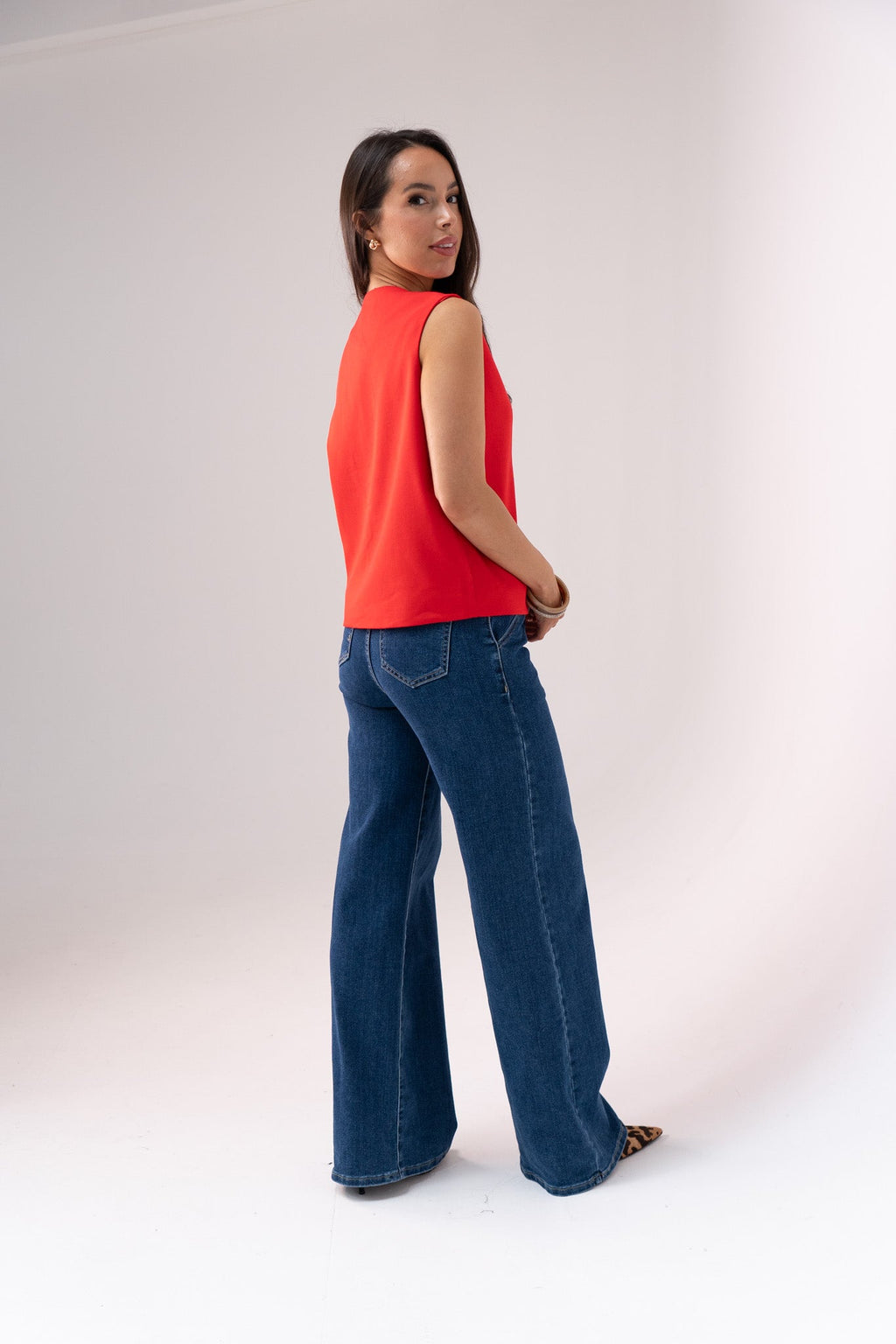 Women's Stretch Denim Wide Leg Jeans | Dark Wash Casual Trousers 5
