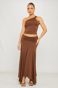 Women's Stylish Polyester Co-Ord Set | Elegant One Shoulder Top and Pleated Maxi Skirt 0