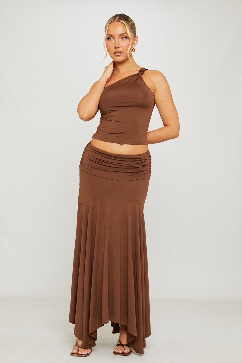Women's Stylish Polyester Co-Ord Set | Elegant One Shoulder Top and Pleated Maxi Skirt 2