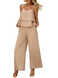 Women's Textured Fabric Two Piece Set | Elegant Sleeveless Top and High-Waisted Wide-Leg Trousers 0