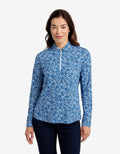 Women's UPF 50+ Floral Zip Polo Shirt | Relaxed Fit Lightweight Sun Protection 0