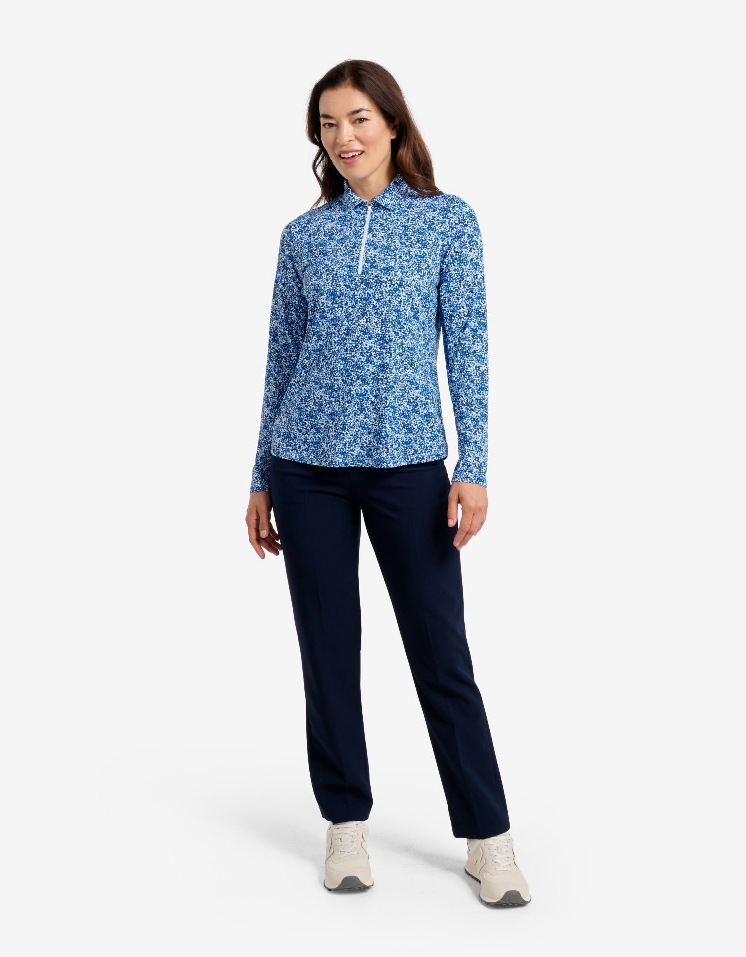 Women's UPF 50+ Floral Zip Polo Shirt | Relaxed Fit Lightweight Sun Protection 2