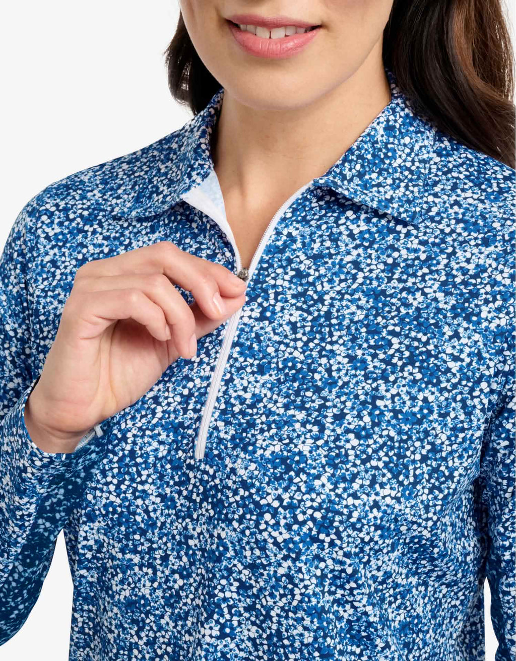 Women's UPF 50+ Floral Zip Polo Shirt | Relaxed Fit Lightweight Sun Protection 3