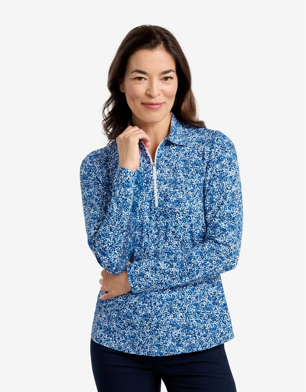 Women's UPF 50+ Floral Zip Polo Shirt | Relaxed Fit Lightweight Sun Protection 4