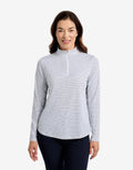 Women's UPF 50+ Printed Quarter Zip Top | Relaxed Fit Long Sleeve Sun Protection Top 0