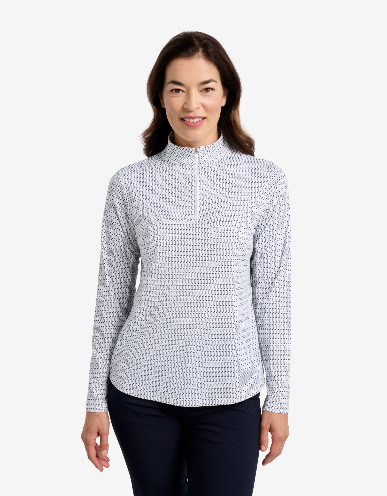 Women's UPF 50+ Printed Quarter Zip Top | Relaxed Fit Long Sleeve Sun Protection Top 0