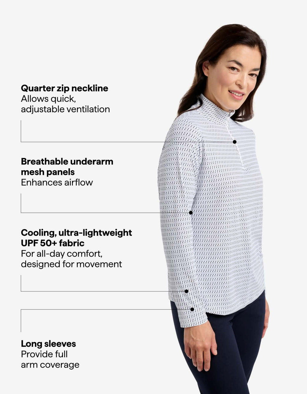 Women's UPF 50+ Printed Quarter Zip Top | Relaxed Fit Long Sleeve Sun Protection Top 1