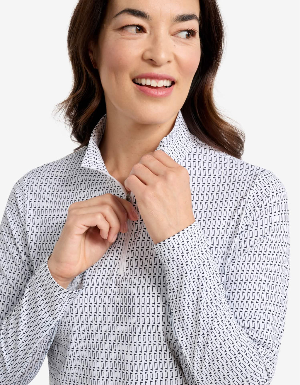 Women's UPF 50+ Printed Quarter Zip Top | Relaxed Fit Long Sleeve Sun Protection Top 3
