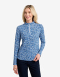 Women's UPF 50+ Summer Floral Quarter Zip Top | Relaxed Fit Breathable Long Sleeve Shirt 0