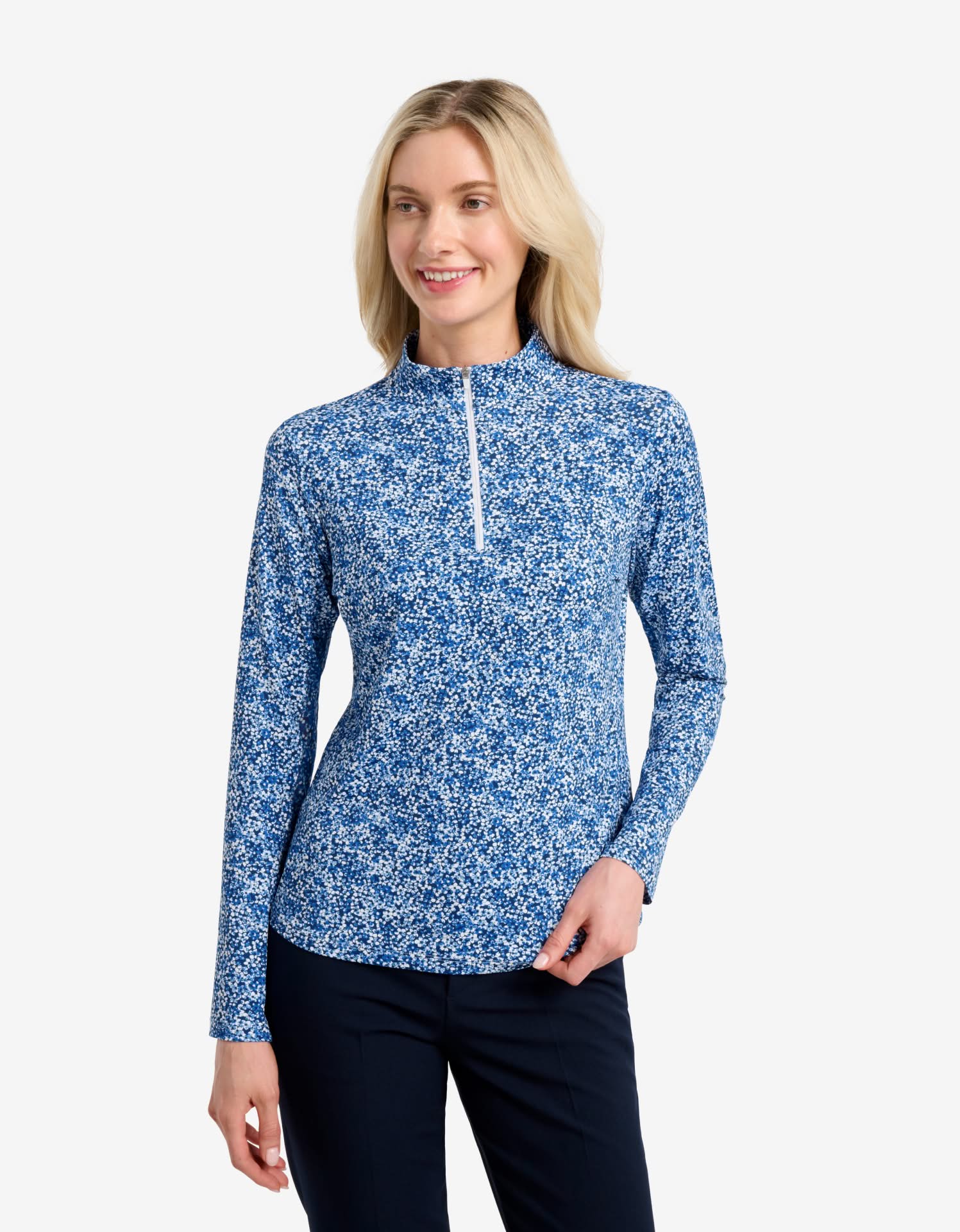 Women's UPF 50+ Summer Floral Quarter Zip Top | Relaxed Fit Breathable Long Sleeve Shirt 0