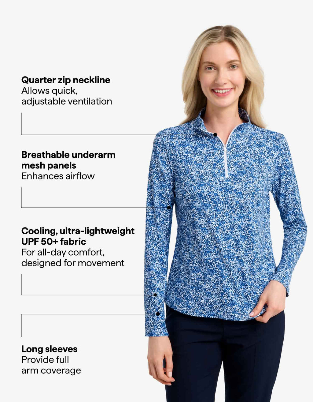 Women's UPF 50+ Summer Floral Quarter Zip Top | Relaxed Fit Breathable Long Sleeve Shirt 1