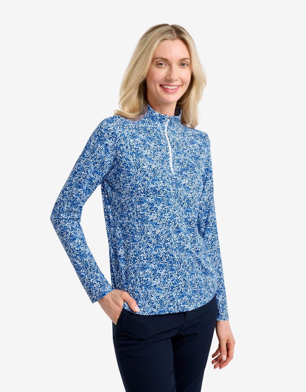 Women's UPF 50+ Summer Floral Quarter Zip Top | Relaxed Fit Breathable Long Sleeve Shirt 6